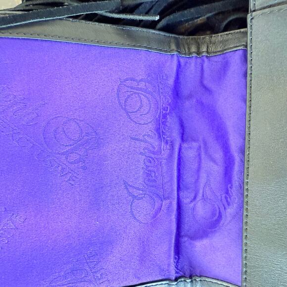 Vtg Fringe Leather Crossbody Bag Y2K Joseph B Black Boho Festival Suede Purse - Picture 4 of 13